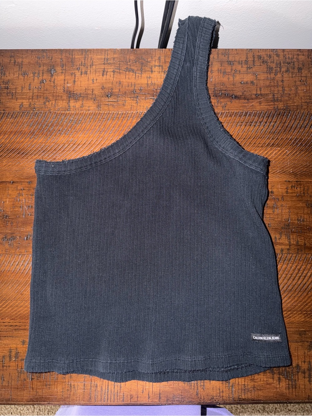 Calvin Klein Charcoal One-Shoulder Ribbed Tank